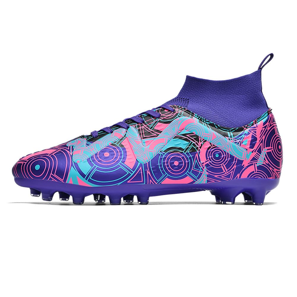 NCNDB Women's Men's AG Cleats Long Studs Outdoor Turf Sneaker Youth Training Football Shoes High-top Lightweight Soccer Shoes Size 7/6 Purple