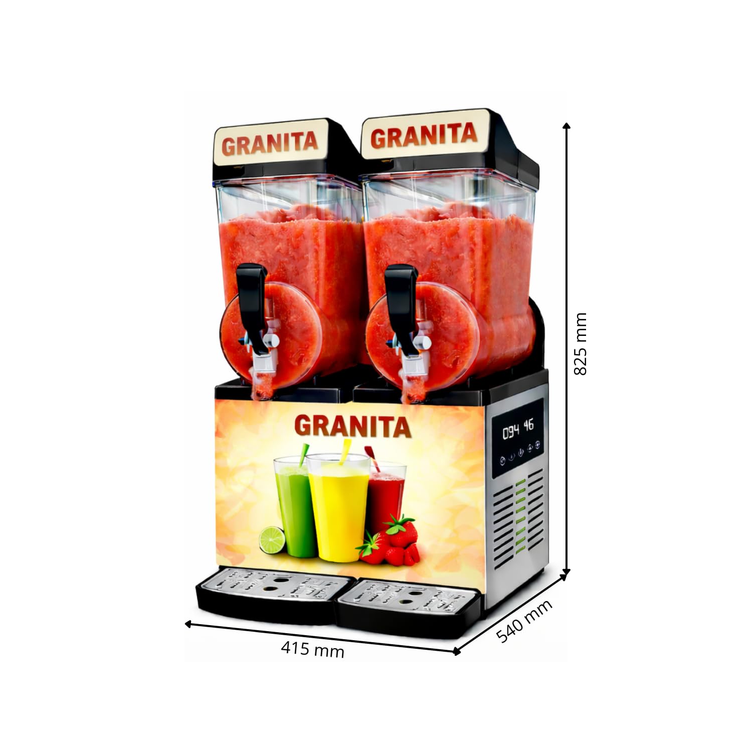 Générique Máquina de granizados profesional de 2 tazones, 12 L, 600 W, refrigeración de -2 °C a -3 °C, acero inoxidable, compacta y eficiente, ideal para bares, cafeterías, aperitivos y eventos.