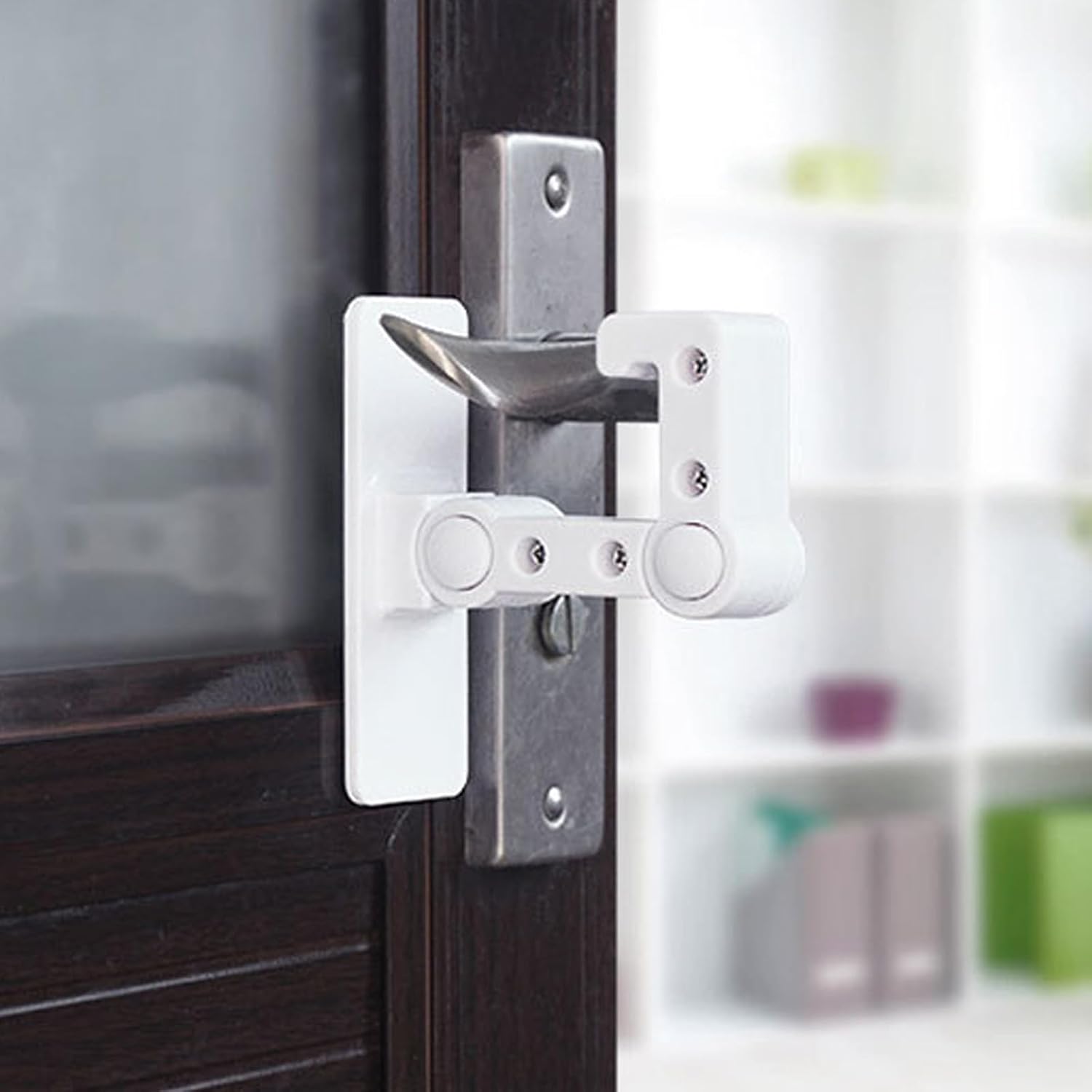 Child Locks For Door, 4 Pack Door Safety Locks for Kids Safety, Durable ABS Door Handle Baby Proof with Powerful Adhesive Strip, Adjustable Cabinet Door Lock, Easy One-Hand Use for Adults 4pcs