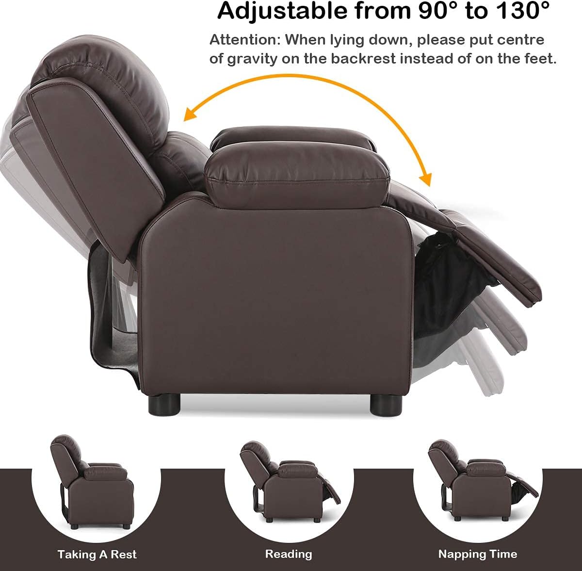 Costzon Kids Recliner, Leather Recliner Chair w/Footrest, Armrest Storage, Headrest & Lumbar Support, Ergonomic Lounge Chair for Living & Gaming Room, Adjustable Recliner Sofa for Boys Girls (Brown)