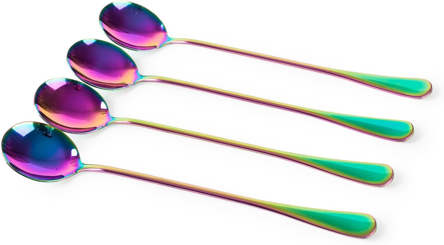 Flаѕh Dеаlѕ - 40% оƒƒ Long-handled ice tea spoon, cocktail stir spoons, stainless steel coffee spoons, Colored ice cream scoop Set of 4 Hоttеѕt Sаlеѕ Long-handled ice tea spoon, cocktail stir spoons, stainless steel coffee spoons, Colored ice cream scoop Set of 4