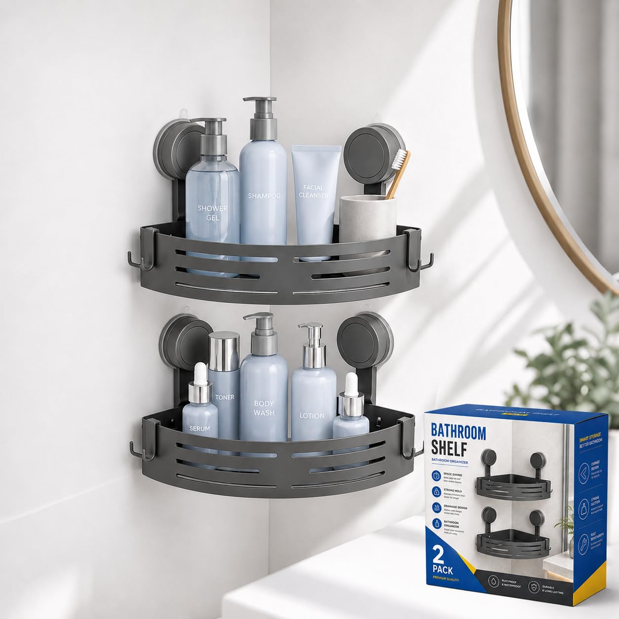 CEYOME Corner Shower Caddy, 2-Pack, Grey