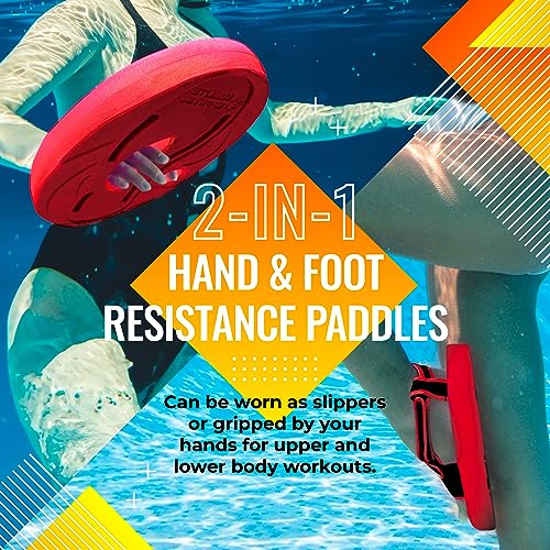 Image of Sunlite Sports Aqua Trainer 2-in-1 Resistance Hand and Feet Paddle, Water Aerobics Set for Pool, Adult Aquatic Exercise for Aqua Workout, Low Impact Upper Lower Body Workouts