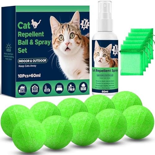 Cat Repellent Ball &,Spray, Dog Repellent, Natural Peppermint Oil Cat & Dog Deterrent Spray 60ml Outdoor and Indoor, Keep Cats Out of Yard Permanently, Protect Your Yard and Furniture