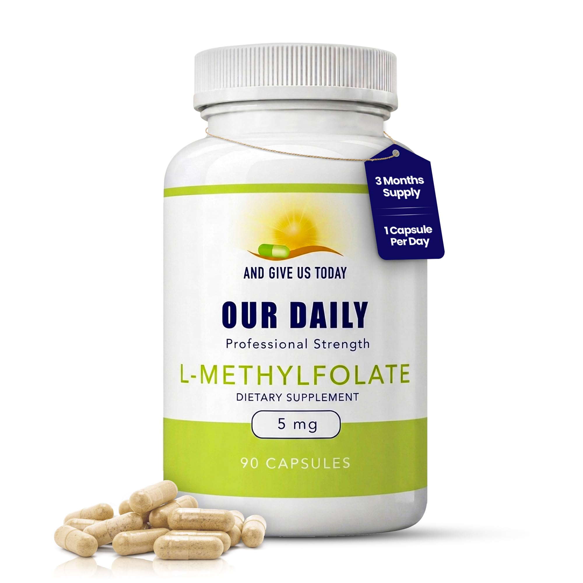 Our Daily Vites, L Methylfolate 5mg – Active 5-MTHF Methylated Folate Supplement for Women & Men – Methyl Folate for Brain Health, Focus & Mood Support – Gluten Free, Non-GMO–90 Capsules, 90 Servings