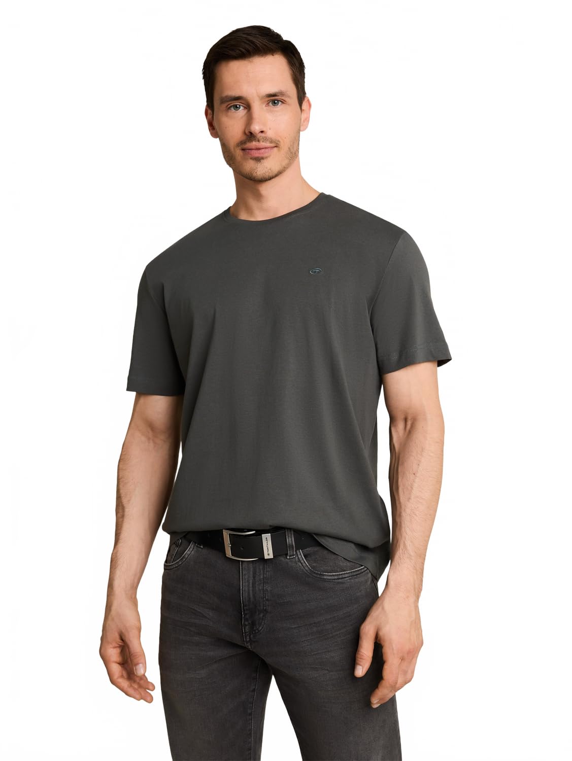 TOM TAILOR Herren Basic T-Shirt mit Logo-Stickerei