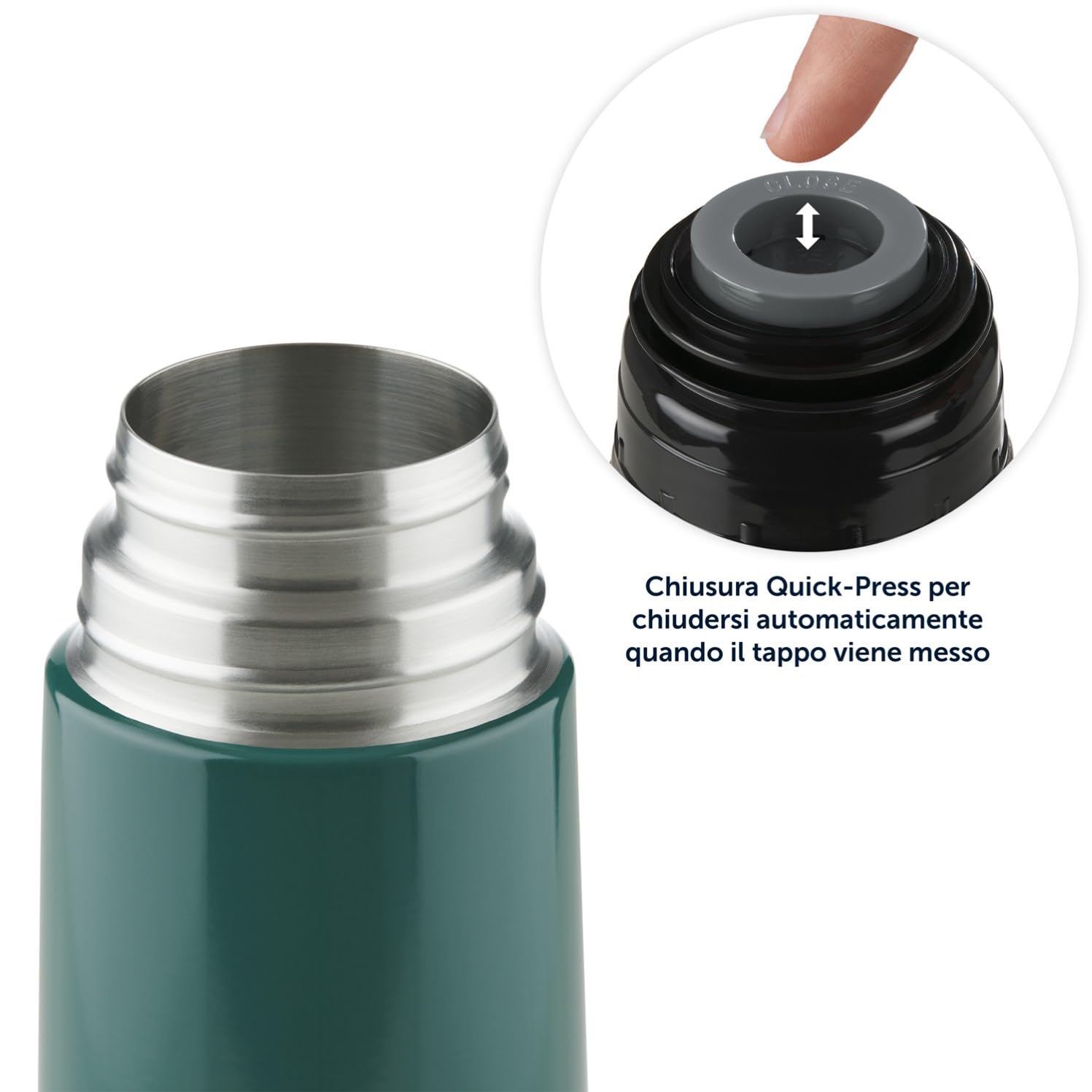 Blumtal Termos Caffè in Acciaio Inox Doppia Parete, Borraccia Termica per Bevande Calde e Fredde, Tappo Quick-Press, 350ml, Verde Scuro