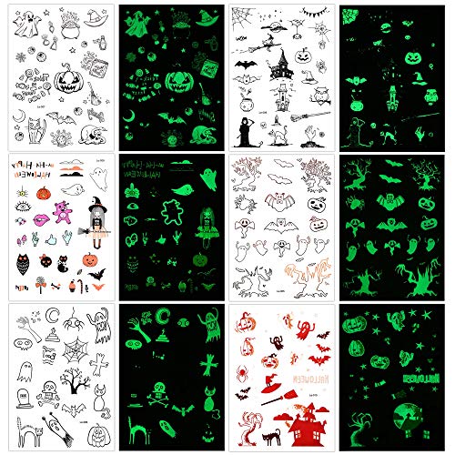 Glow In The Dark Halloween Temporary Tattoos(150pcs), Konsait Transfers Trick Decoration Perfect Halloween Tattoos Sticker for Children Kids Party Goody Party Bag Fillers Party Favors Supplies