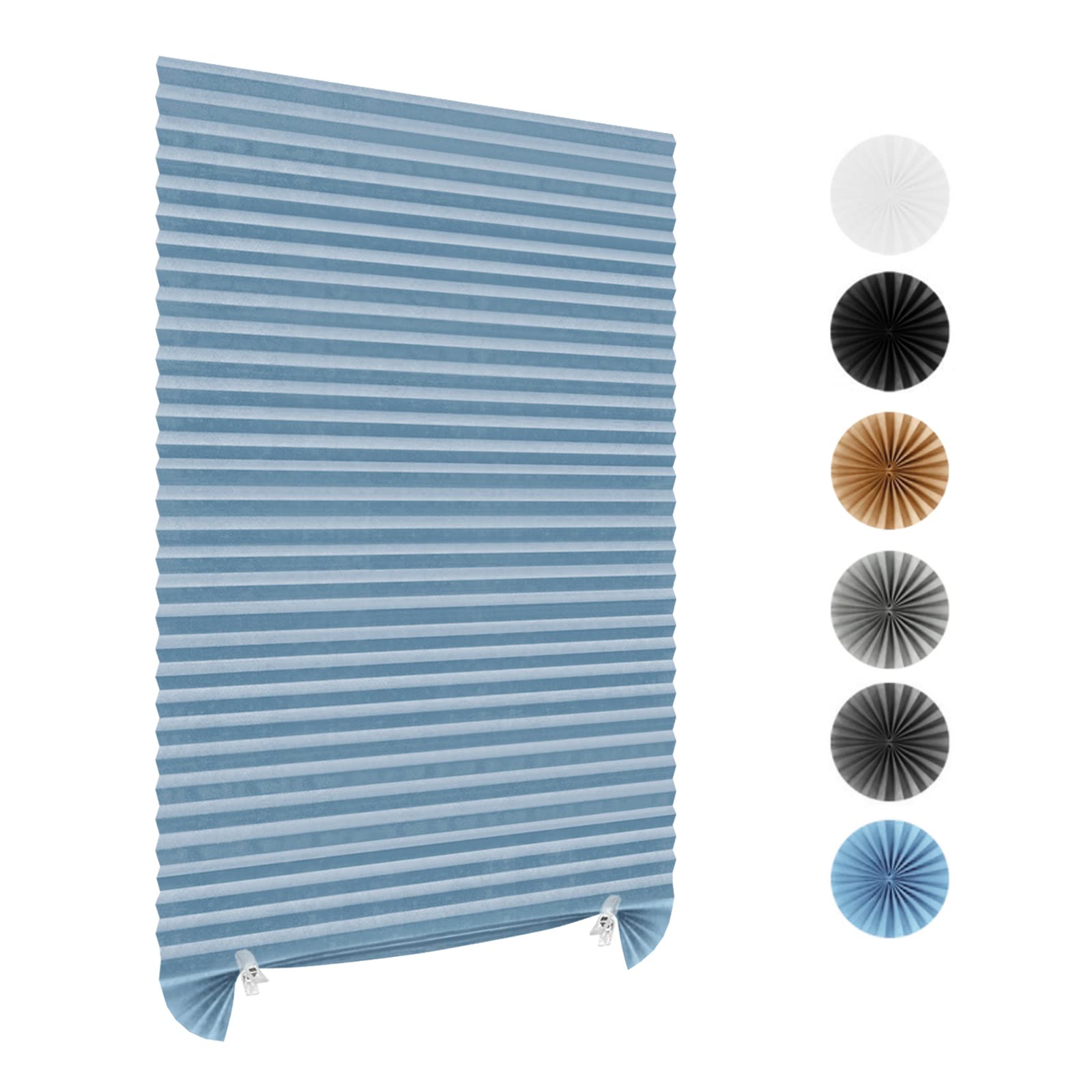 Maritown Stick on Blinds Windows,No Drill Instant Temporary Curtains Light Filtering Shade,Privacy Protection Bedroom,Kitchen,Bathroom Easy Fit Blinds,with 2 Clips, Filtering-sky Blue
