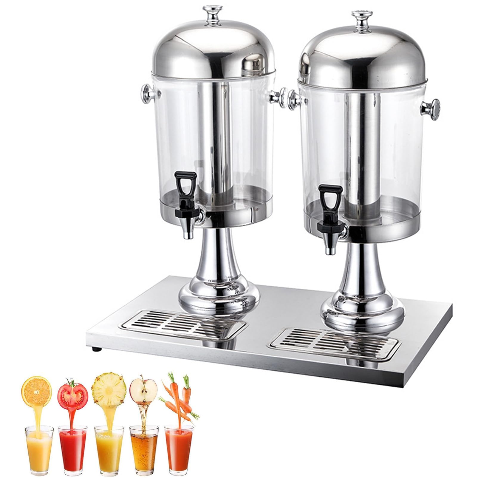 MYUYEE Stainless Steel Juice Dispenser With Tap And Ice Chamber For Ice Cold Beverages, Self Service Drink Tower (Silver-16L)