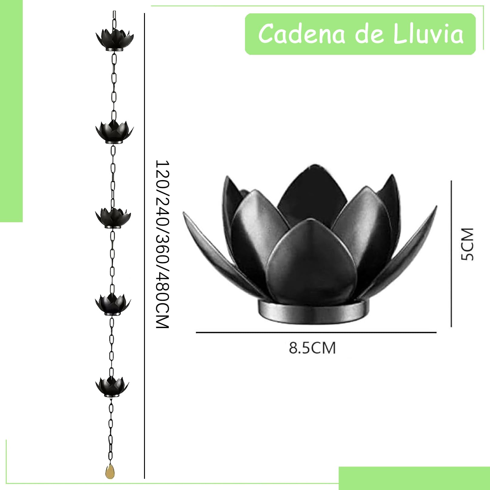 Cadenas de Lluvia Decorativas, Cadena del Colector de Lluvia del Metal, Cadena para Canalones, Alternativa a Los Bajantes, para Casa Jardín Exterior Pérgola Techo Toldo A 1.2m