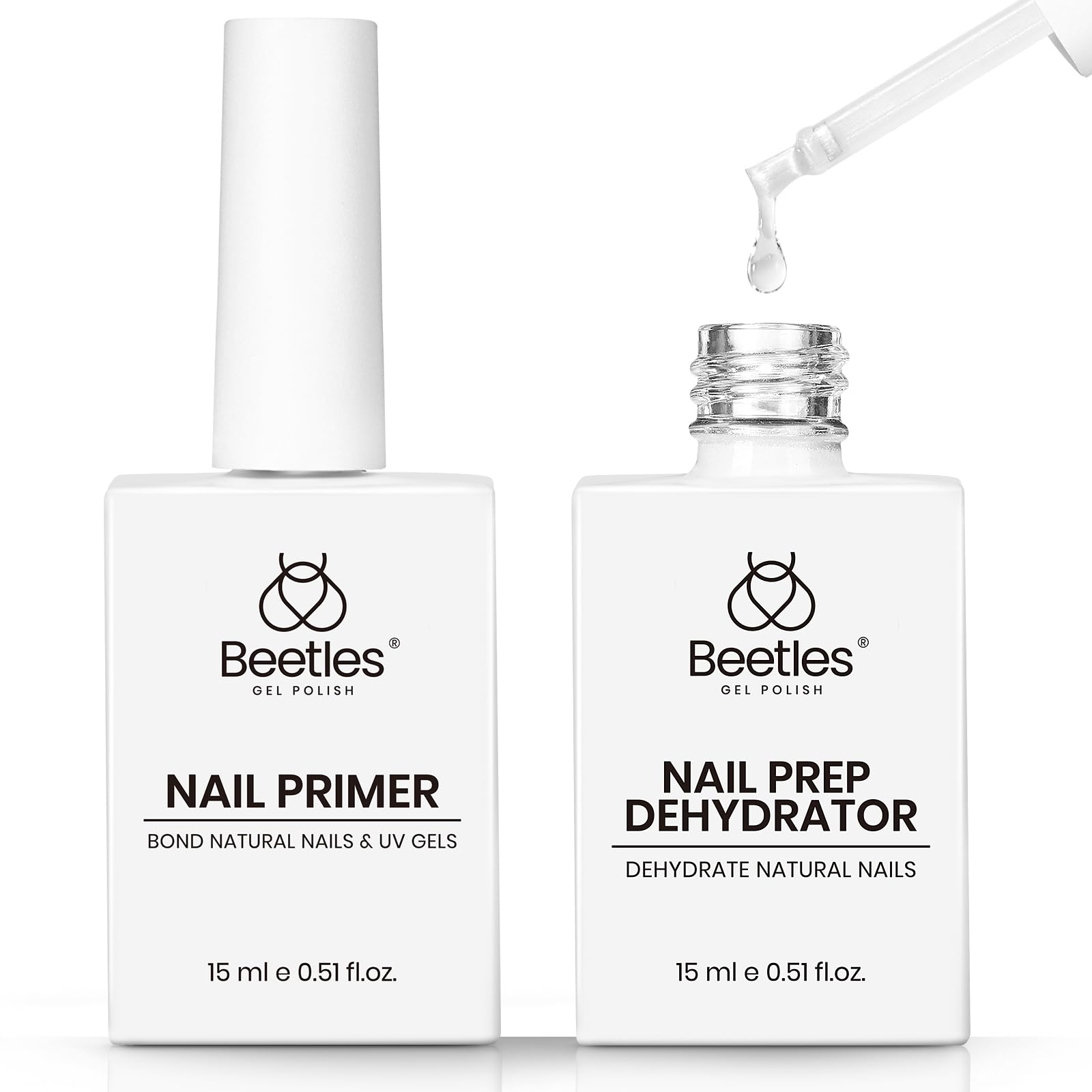 Beetles Nail Dehydrator and Primer - Acid-Free & Hema-Free 2Pcs 15ml Nail Bonding Agent for Gel Polish and Acrylic Nails, Long-Lasting No-Lift Prep for Salon & DIY Manicures