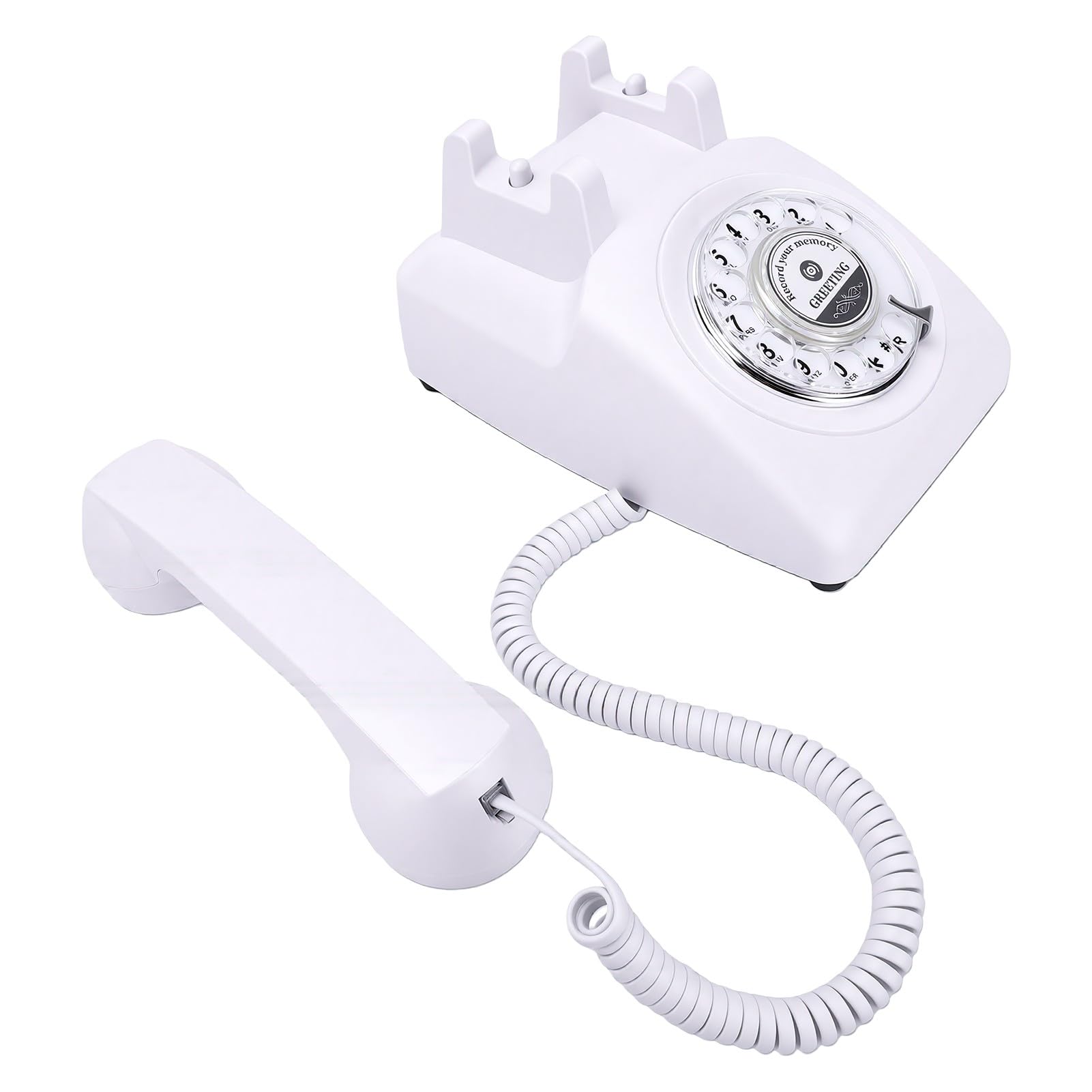 Brrnoo Registratore Vocale Rotativo retrò da 8 GB 120 Ore di Registrazione Batteria da 1200 mAh Display a LED Telefono per Messaggi Ospiti per Eventi di Nozze (White)