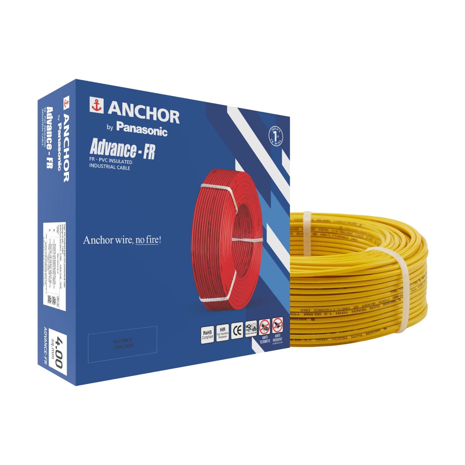Anchor by Panasonic Advance FR Electric Wire | 4 sq mm PVC Insulated Copper Wire for Home Wiring | 90 Meter Electric Wire Cable for Industrial and Domestic Connections (Yellow, 27426YW)-image-19