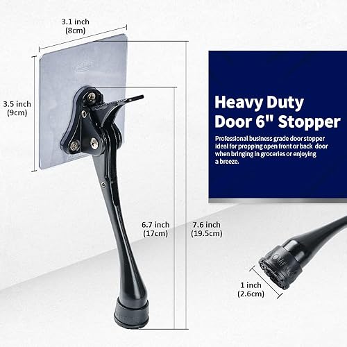 Miniatura 6 de HOME&I Tope adhesivo para puerta, placa autoadhesiva grande sin perforación, pie de goma ajustable en altura (negro, 6 pulgadas x 1 unidad)