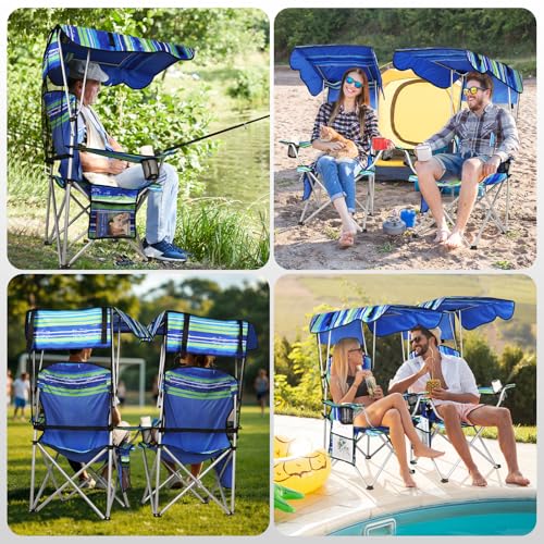Image of VTOY Portable Camping Chair with Canopy - Folding Chair with Canopy, Durable 600D Oxford Canopy Chair for Camping, Beach, Picnics, Fishing & Sports