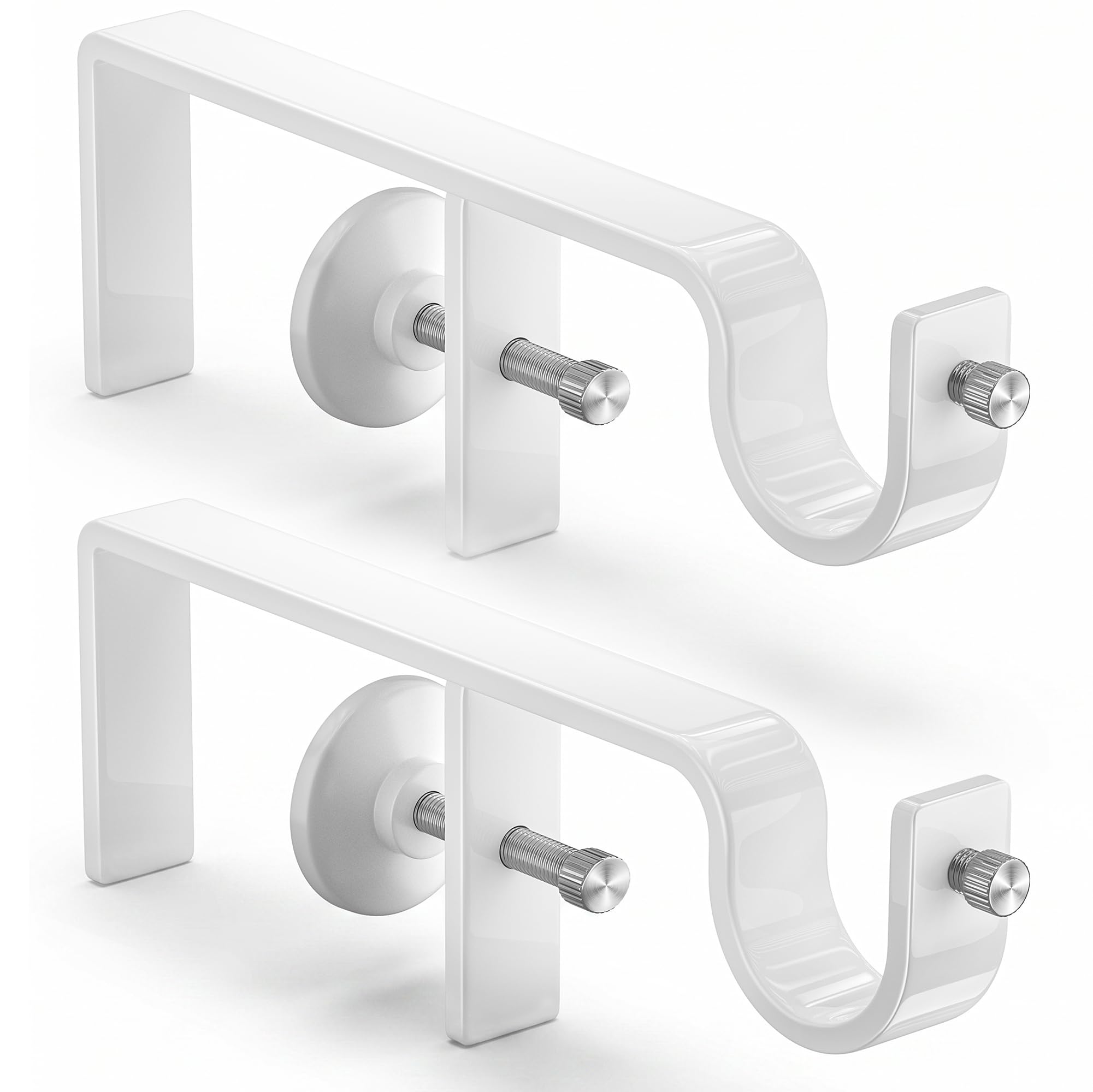 No Drill Curtain Rod Brackets for Blinds, Over Blinds Curtain Rod Holders for Outside Mount Blinds, Fits 1.2"-2.2" Headrails, Set of 2, White
