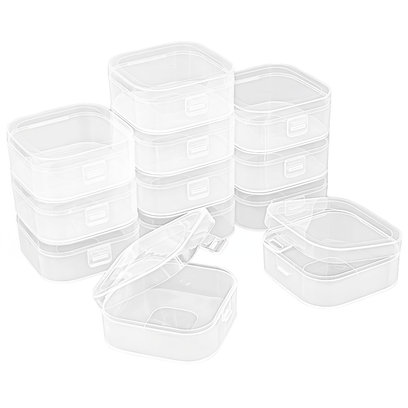 Goodma 12 Pieces Square Empty Mini Clear Plastic Organizer Storage Box Containers with Hinged Lids for Small Items and Other Craft Projects (90 x 90 x 38 mm)