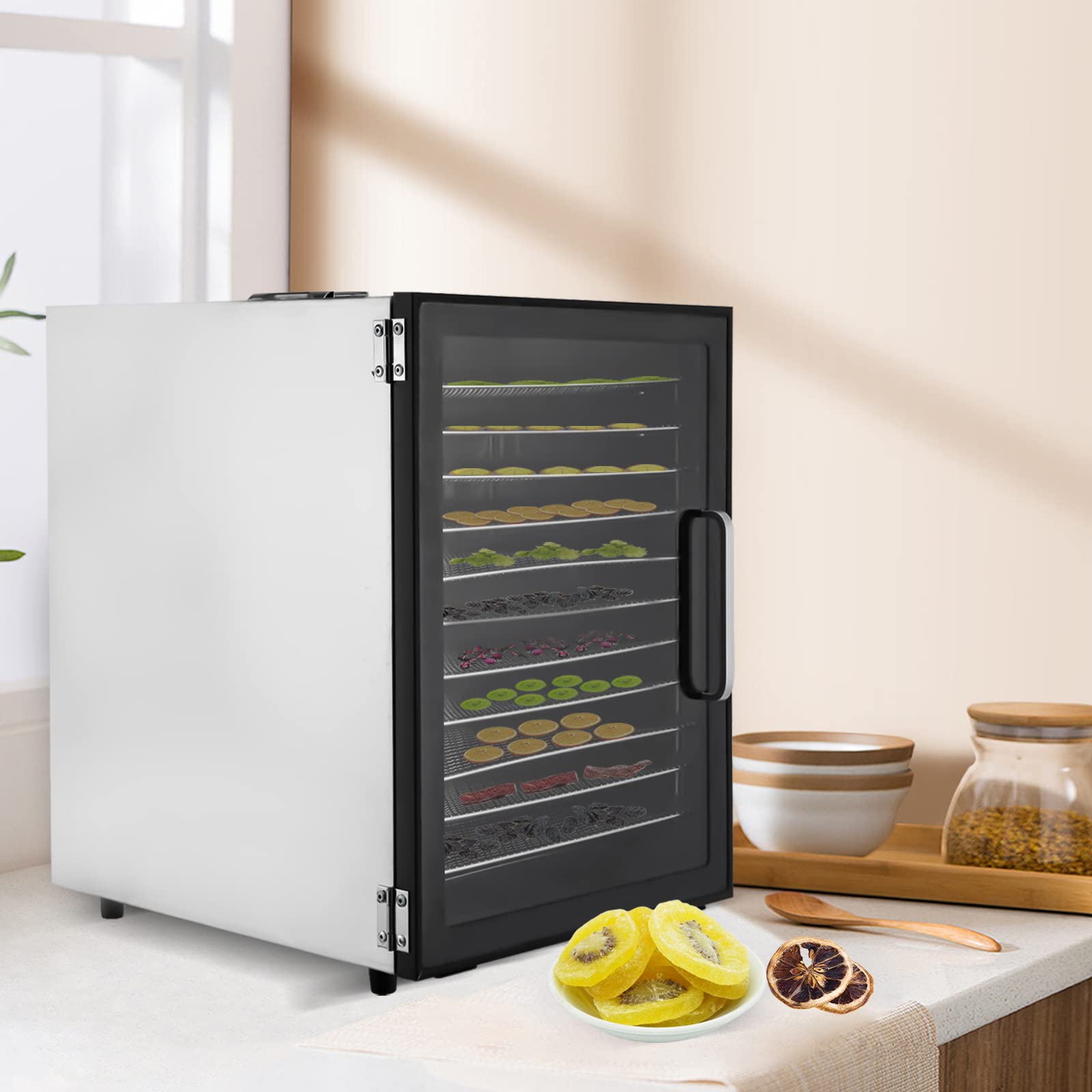 Suszarka do suszenia w zamrażarce, 800 W, 12 misek, 30-80 °C, czarno-srebrny, do warzyw, owoców, mięsa, do domu lub pracy