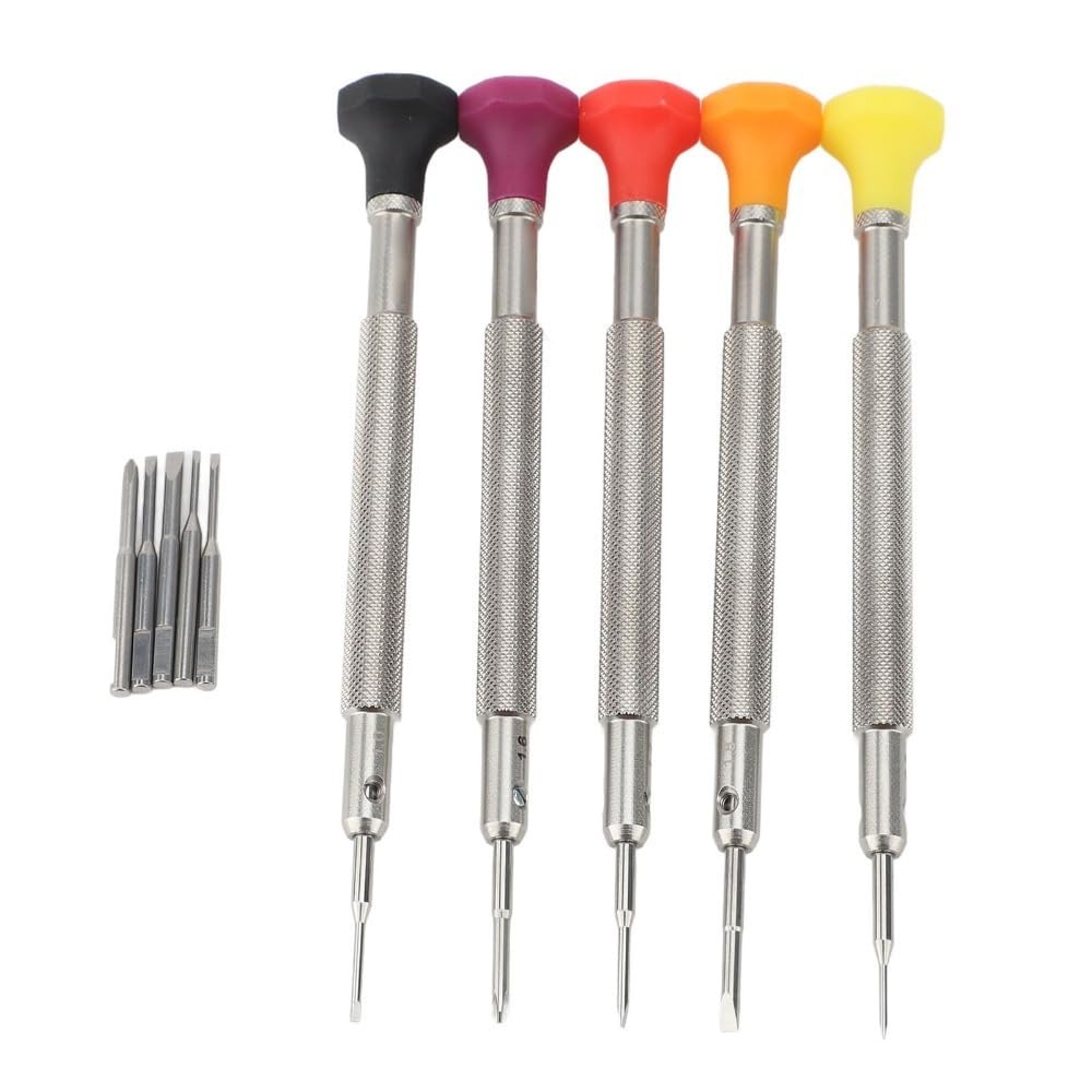 Kit de tournevis en acier inoxydable - 9,5 cm de long - Avec embouts de rechange pour montre, lunettes, bijoux, travaux manuels électroniques