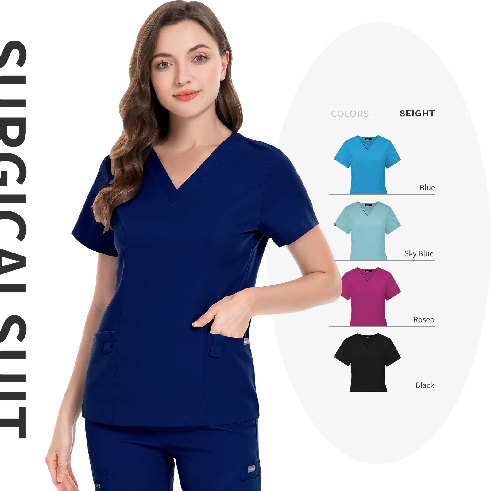 niaahinn Classic Scrub Set for Women - V-Neck Scrub Top & Stylish Scrub Jogger Pants with Multi Pocket Medical Uniform (Navy Blue,XS,X-Small)