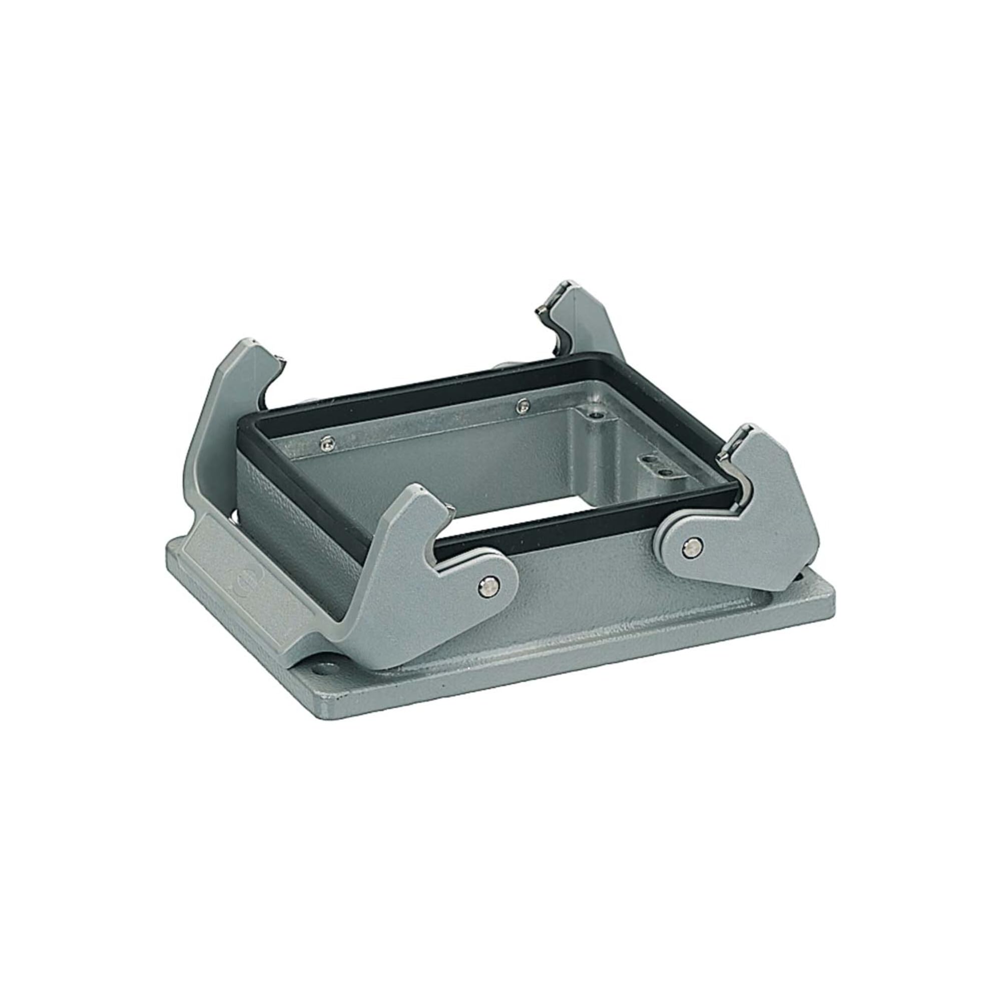 09300320301 Harting Han 32B Anbaugehäuse mit 2 Querbügeln | IP65 Aluminium-Druckguss Gehäuse, RAL 7037 Staubgrau, Han-Easy Lock Verriegelung, NBR-Dichtung, -40 bis +125 Grad Celsius