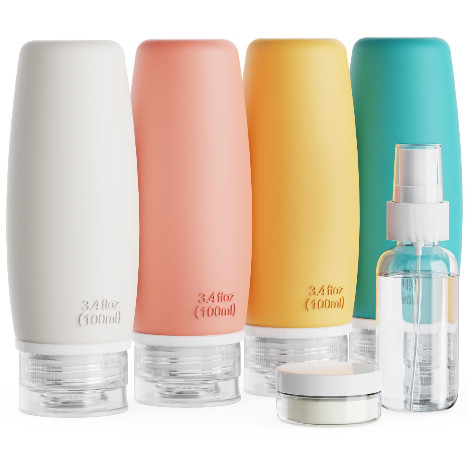 PACKISM TSA Approved Toiletry Bottles - 6 Pack Leak Proof 3.4oz Silicone Travel Bottles for Toiletries, Refillable Liquid Travel Accessories for Shampoo Conditioner Lotion Body Wash(BPA Free)