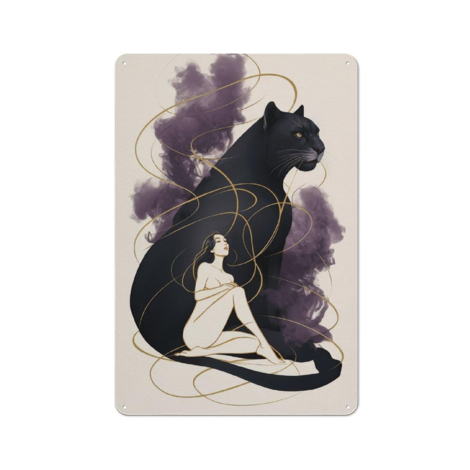 Junmoney Woman And Panther Printed Metal Sign 30X20cm For Guest Room Or Hallway, Suited To Home Decor Collectors