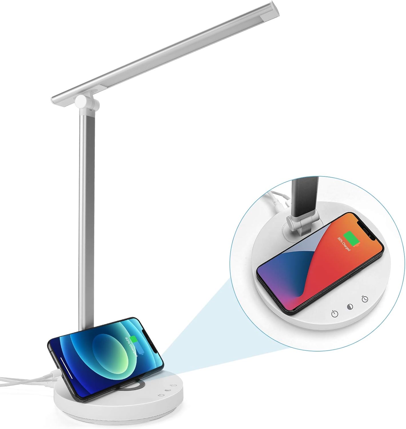 LED Desk Lamp with Wireless Charger, USB Charging Port, Reading Light