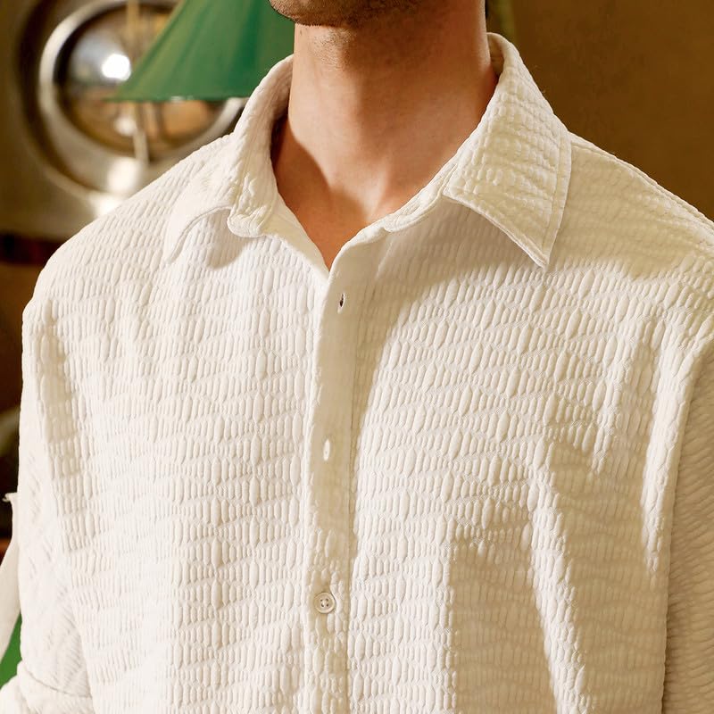 Image of CAHOOT Men's Bisque Shirt Casual Wear | Spread Collar | Long Sleeve | Button Closure | Shirt Crafted with Comfort Fit for Everyday Wear