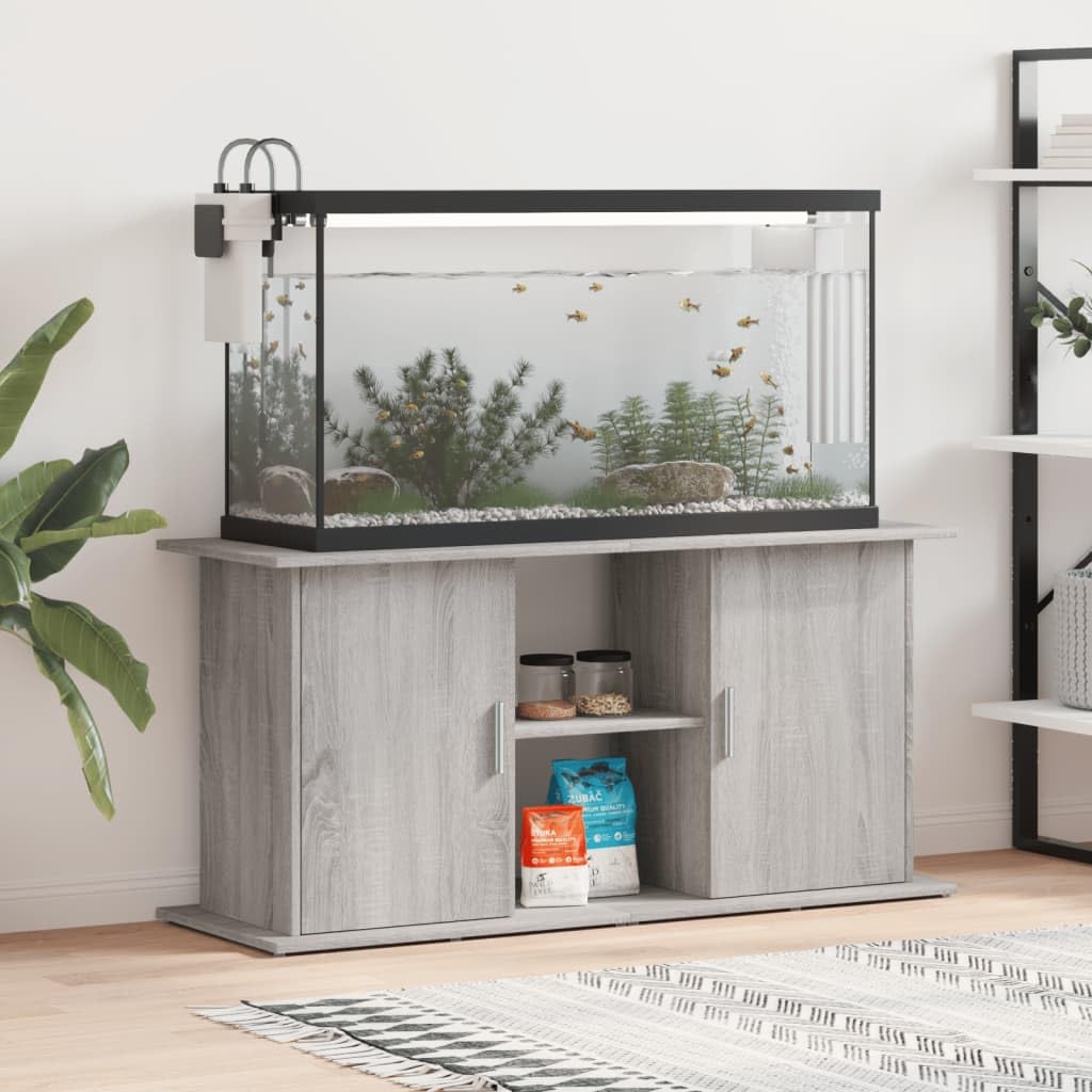 vidaXL Support pour Aquarium, Armoire pour Aquarium avec Compartiments et Étagères, Meuble de Base pour Aquarium avec Rangement, Sonoma Gris Bois d'Ingénierie