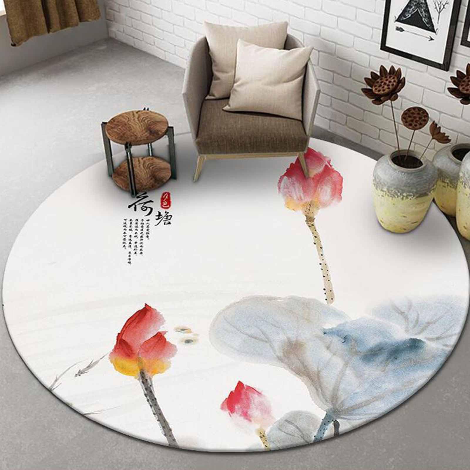 Tapis Floral Cercle pour Chambre à Coucher Orange Beige Bleu 60cm 80cm 100cm 120cm 140cm 160cm 180cm 200cm Tapis Shaggy Salon Chaise d'ordinateur