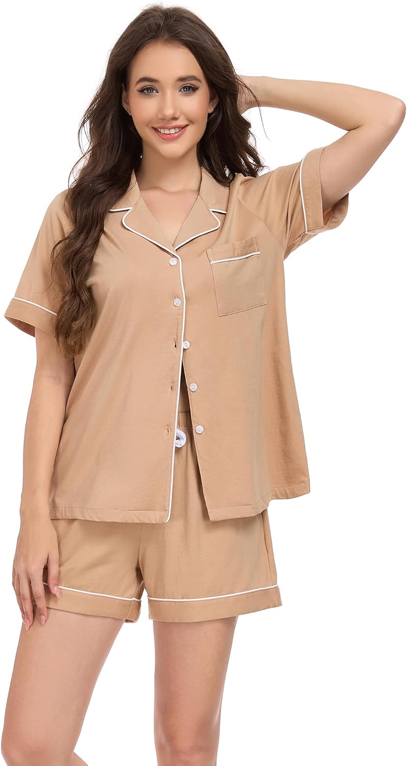 EA'S SECRET Womens Pajamas Set 100% Cotton Soft Short Sleeve Sleepwear Button Down Nightwear Summer Pj Sets S-XXL - Image 4