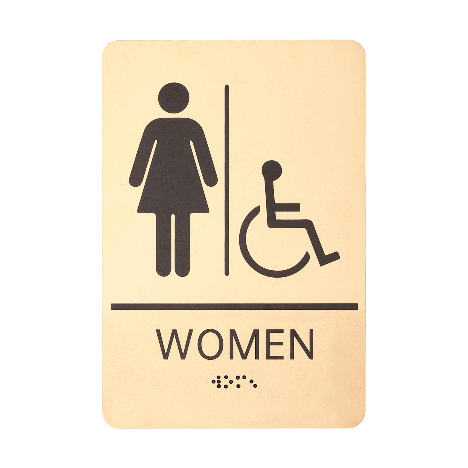 PATIKIL 1 Pcs Restroom Sign, 9x6 Inch Women Braille Braille Restroom Bathroom Sign with Braille for Business Office Door Toilet Wall Decoration, Gold & black โ image 1