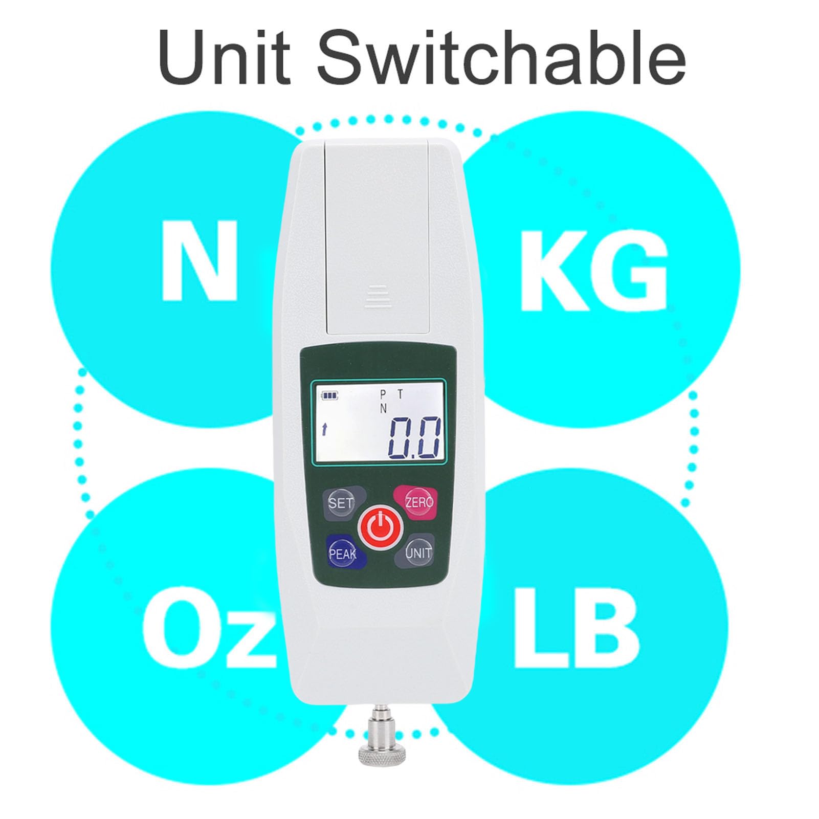 ViaGasaFamido Dinamómetro Digital Push-pull Medidor de Fuerza 500N con Modos de Pico en Tiempo Real 4 Unidades N LB Kg Oz LCD Retroiluminada Apagado Automático para una Medición Precisa