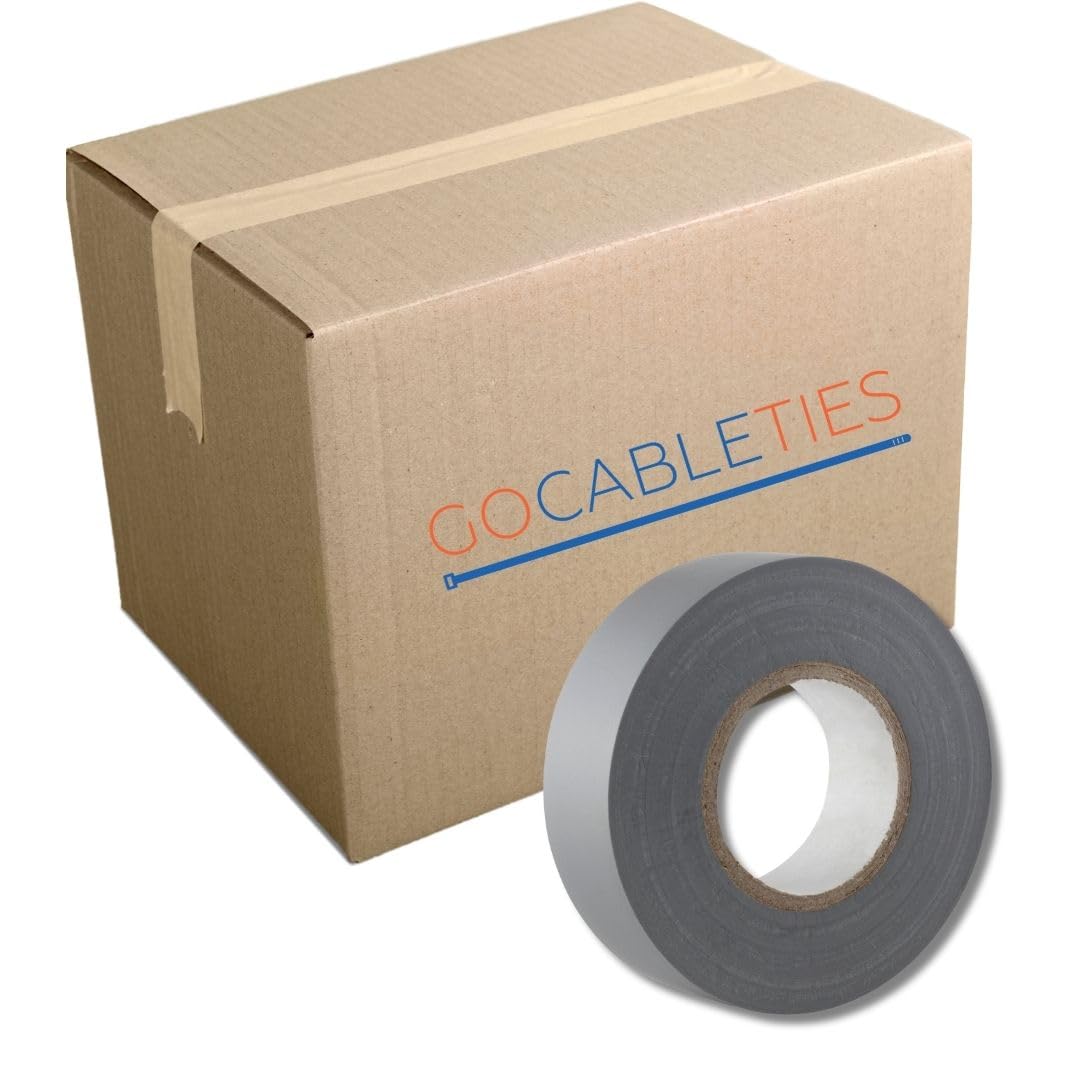 Gocableties Grey Electrical Tape, 19mm x 20m, Bulk Box of 50 Rolls, Strong Self-Adhesive PVC Insulation Tape for Insulating, Repairing and Protecting Electrical