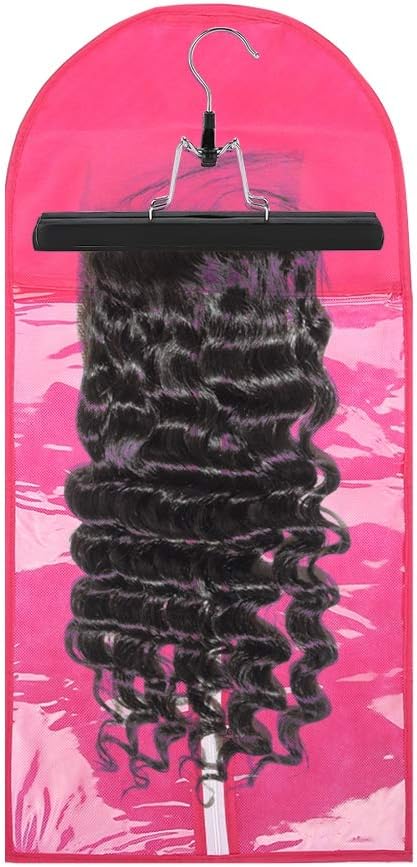 Hair Extension Storage Bag, Non-woven Portable Dustproof Wig Carrier Bag with Wig Hanger, 23.7 x 11.4 inch - Image 3