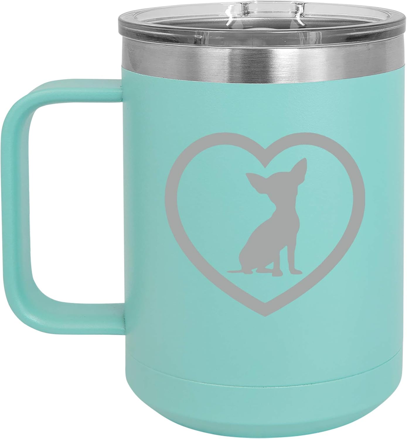 15 oz Tumbler Coffee Mug Travel Cup With Handle & Lid Vacuum Insulated Stainless Steel Chihuahua Heart (Purple)