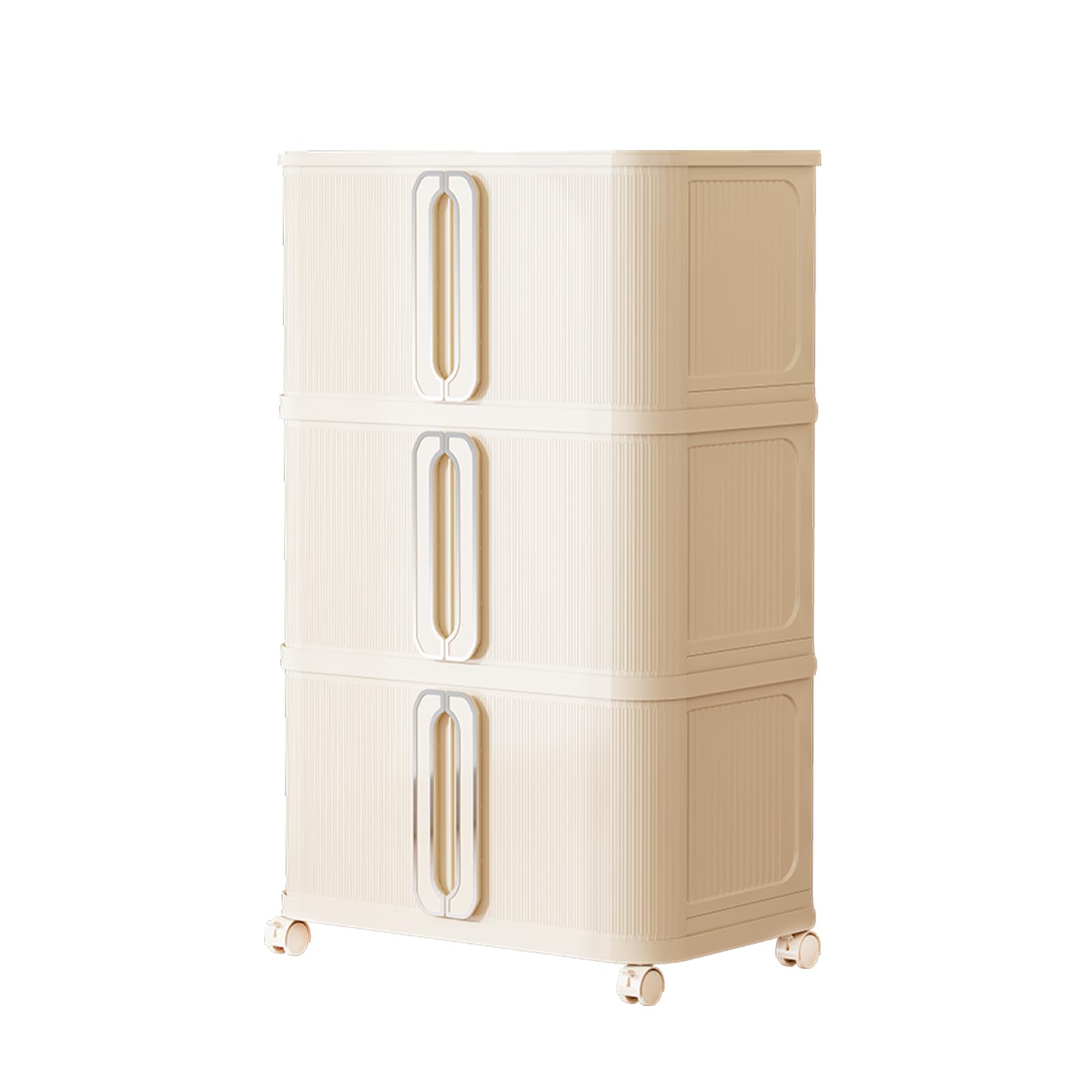 ACESOME Stackable Storage Boxes, PP Storage Drawers on Wheels, PP Stackable and Collapsible Storage Tower with Individual Lids, Foldable Rolling Storage Boxes with Lids (White, 60L)