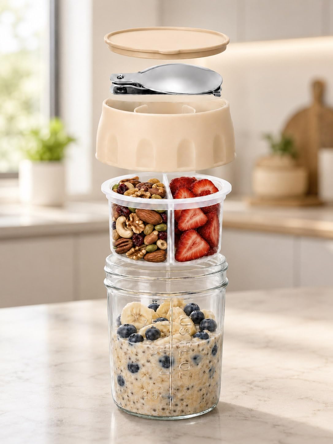4 Pack Overnight Oats Containers with Lids, Spoons, Snack Cups & Steel Lids image 5