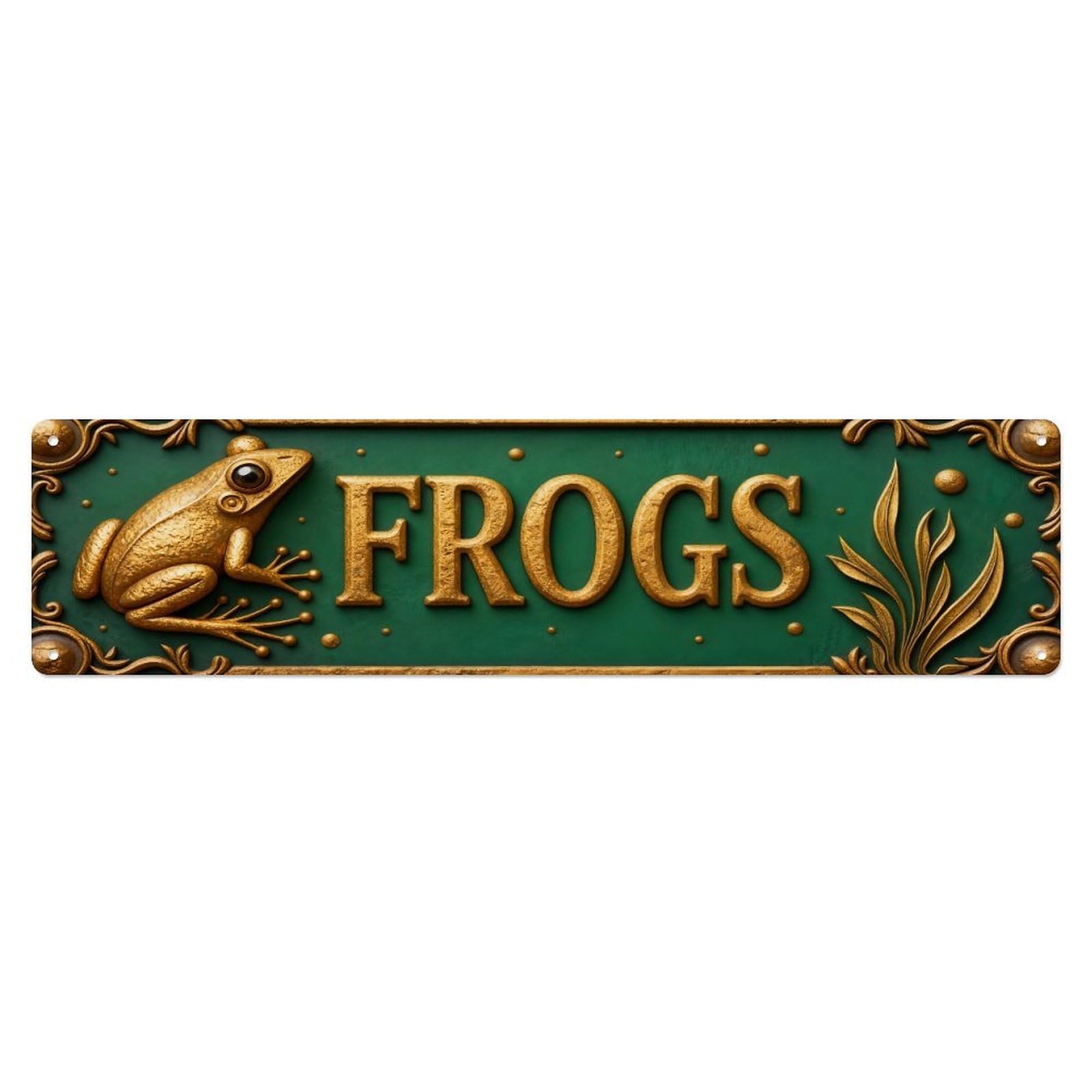 Frogs Golden Ornate Design Metal Tin Sign Plaque