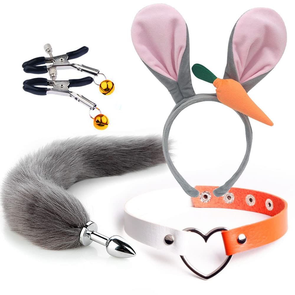 1Set Fox Ears and Tail Set Cat Ears and Tail Set Faux Fur Tails Plug Costume for Women Adult Cosplay Costume