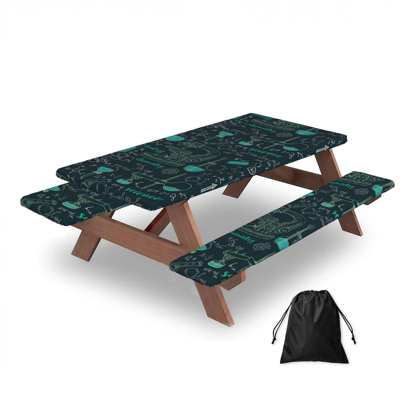 Interesting Chemical Science, Picnic Table Cover With Bench Covers -Waterproof Elastic Fitted Tablecloth for Garden Camping Patio 76x152cm