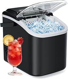 Ice Makers Countertop, 26lbs in 24Hrs, 8 Ice Cubes Ready in 6 Mins, Self-Cleaning Portable Ice Machine with Handle, Countertop Ice Maker with Basket and Scoop for Home/Kitchen/Camping/RV