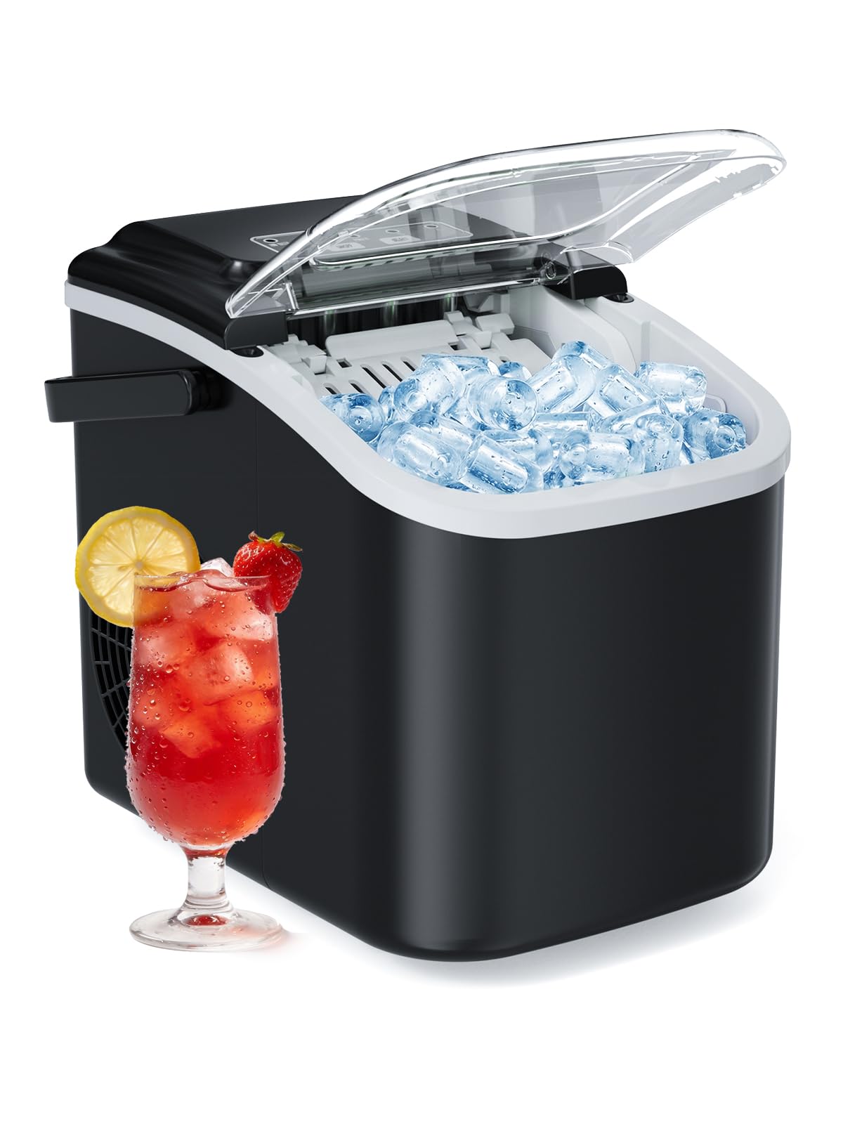 Ice Makers Countertop, 26lbs in 24Hrs, 8 Ice Cubes Ready in 6 Mins, Self-Cleaning Portable Ice Machine with Handle, Countertop Ice Maker with Basket and Scoop for Home/Kitchen/Camping/RV