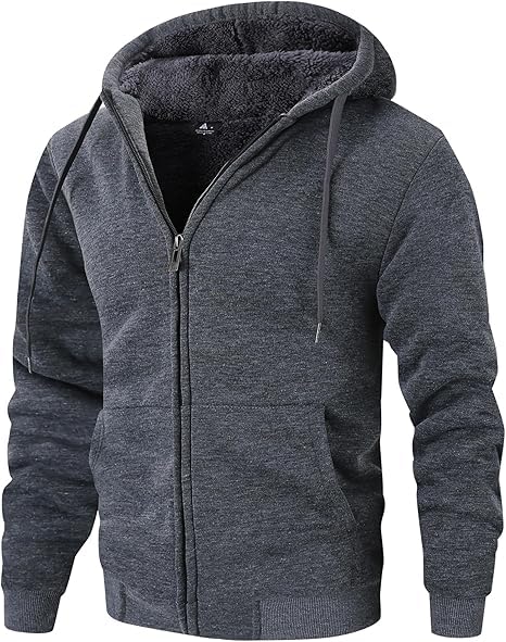 Image of V VALANCH Men Hoodies Zip Up Sherpa Lined Sweatshirts Heavyweight Thick Warm Fleece Winter Jacket