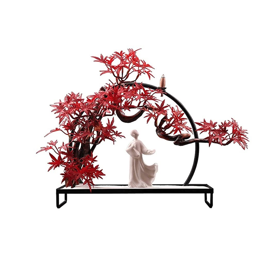 GLJTUO Artificial Trees Artificial Tree Decoration Artificial Red Maple Leaf Ceramic Statue of Little Monk Rockery Bonsai of Welcome Pine in Zen Living Room Simulated Pine