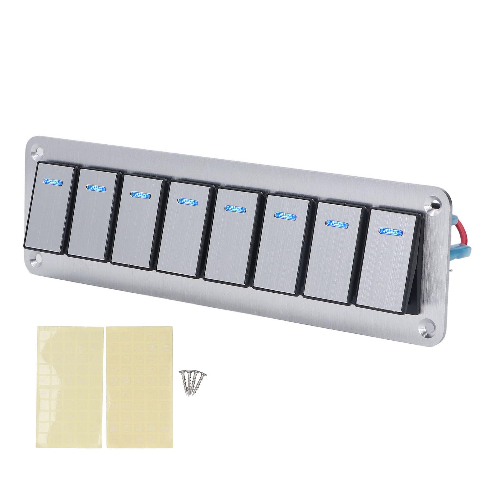 Generic Panel Przełączników Kołyskowych 8-krotny z Niebieskimi Wskaźnikami LED, Panel Przełączników ze Stopu Aluminium do Samochodów, Pojazdów Kempingowych, Motocykli, Autobusów, Przyczep, Pojazdów