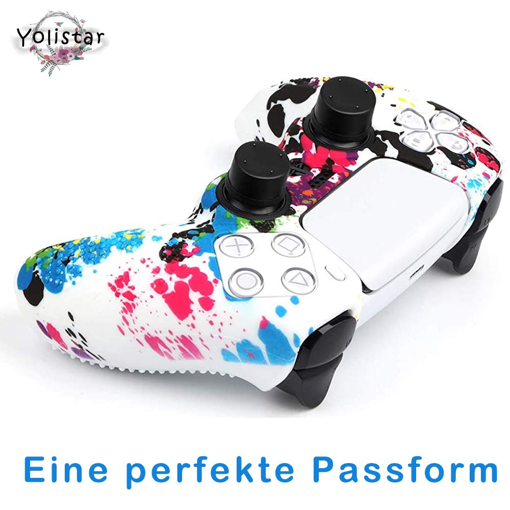 Yolistar - Carcasa para mando PS5 DualSense, funda de silicona flexible sin límite x 1 (blanco Camuflaje) con 4 asas de pulgar compatible con Sony Playstation 5