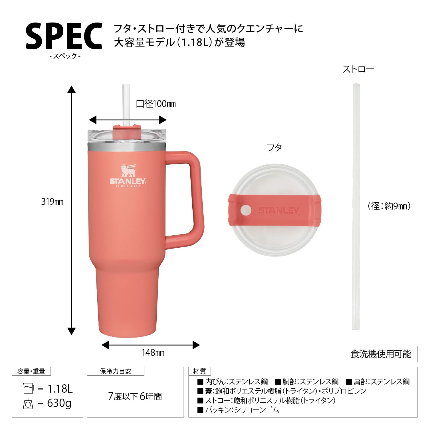 公式 Stanley クエンチャー 40oz グレープフルーツ 1.18L 【公式 公式 Stanley クエンチャー 40oz グレープフルーツ 1.18L 【公式